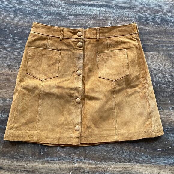 Monki Tobacco Suede Button A-Line 70s Skirt Size 6 - Picture 2 of 13
